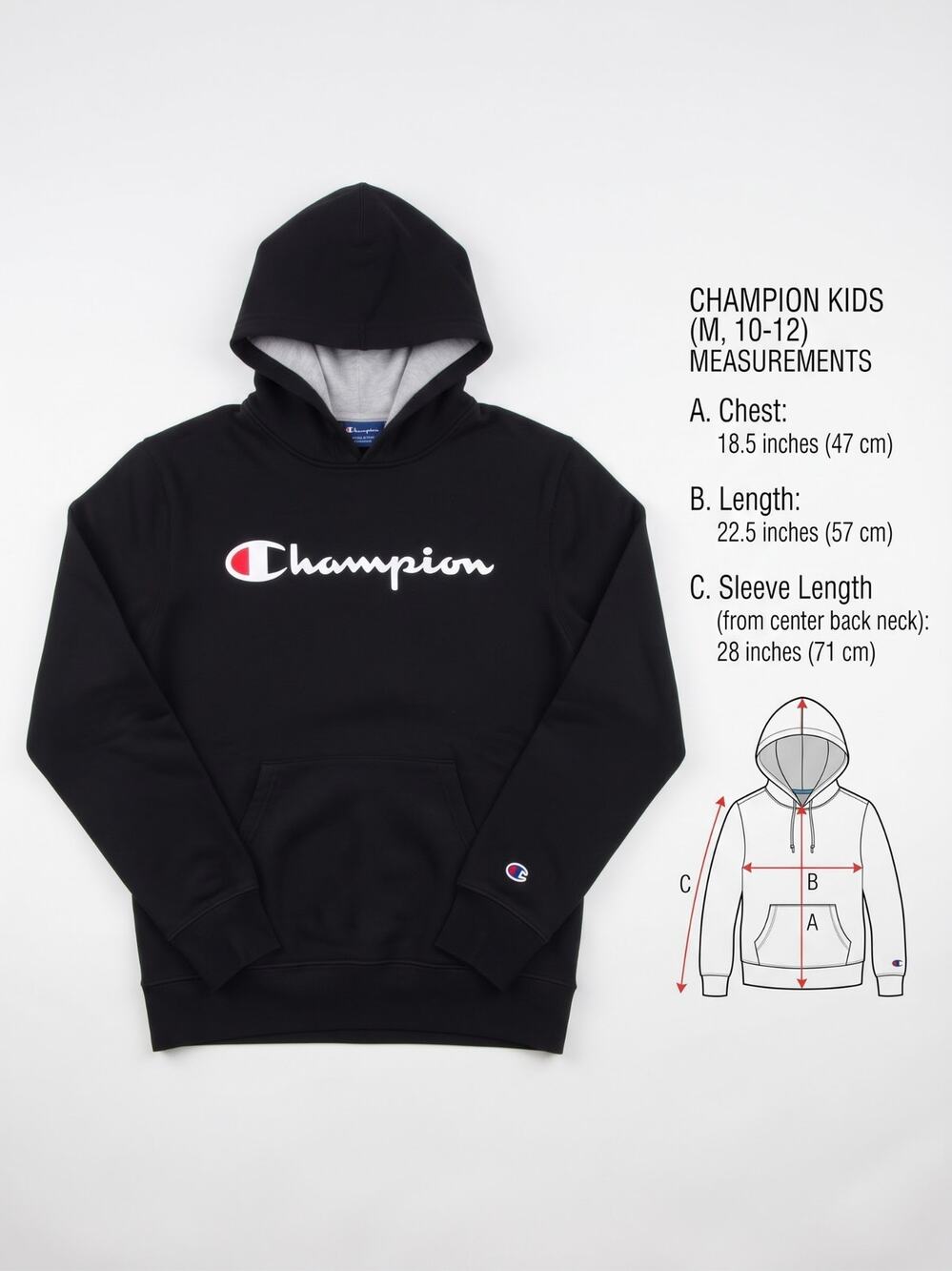 Champion Heritage Script Fleece Hoodie Youth L 10-12 J0119